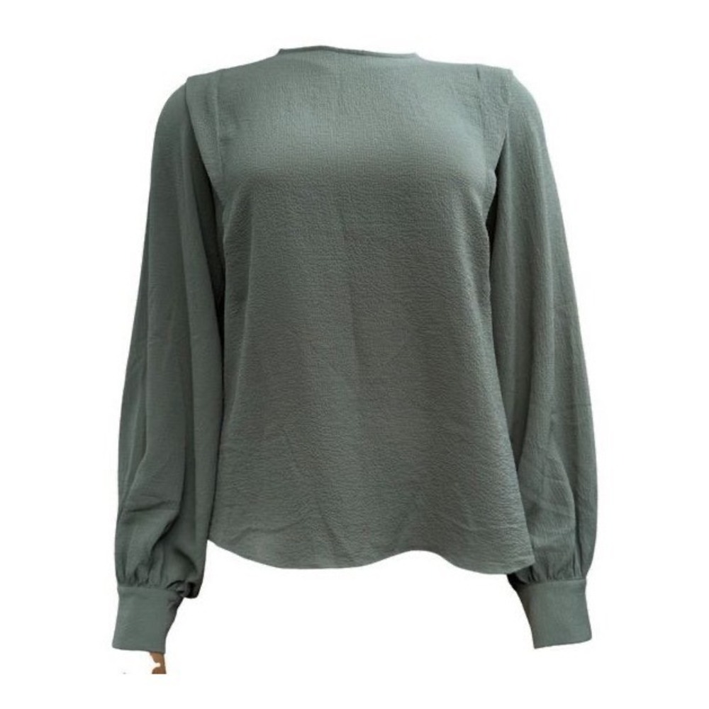 RW&CO Blouse Sage Green Pleated Shoulderโ Textured Office Chic Minimalist Size M